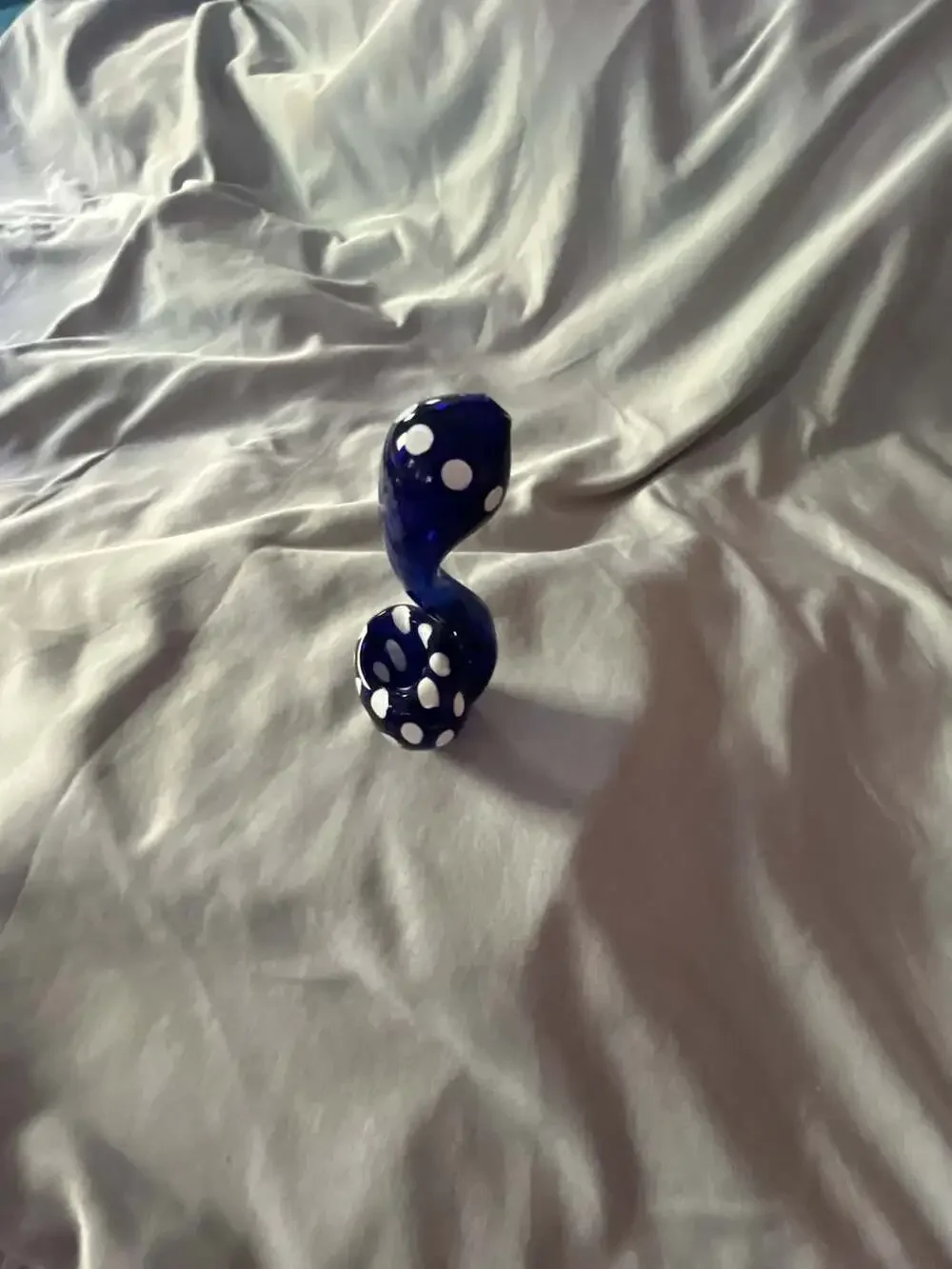 Blue and White Glass  Hand Piece with Polka Dot Motif